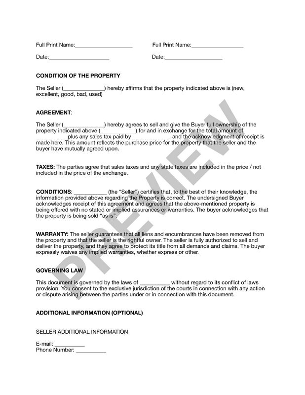 Mobile Home Proof Of Sale Layout